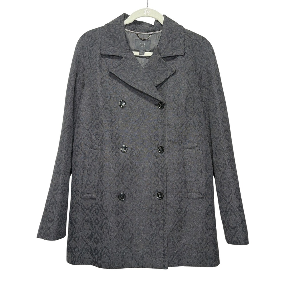 Banana Republic Black Jacquard Diamond Double Breasted Pea Coat Womens Medium